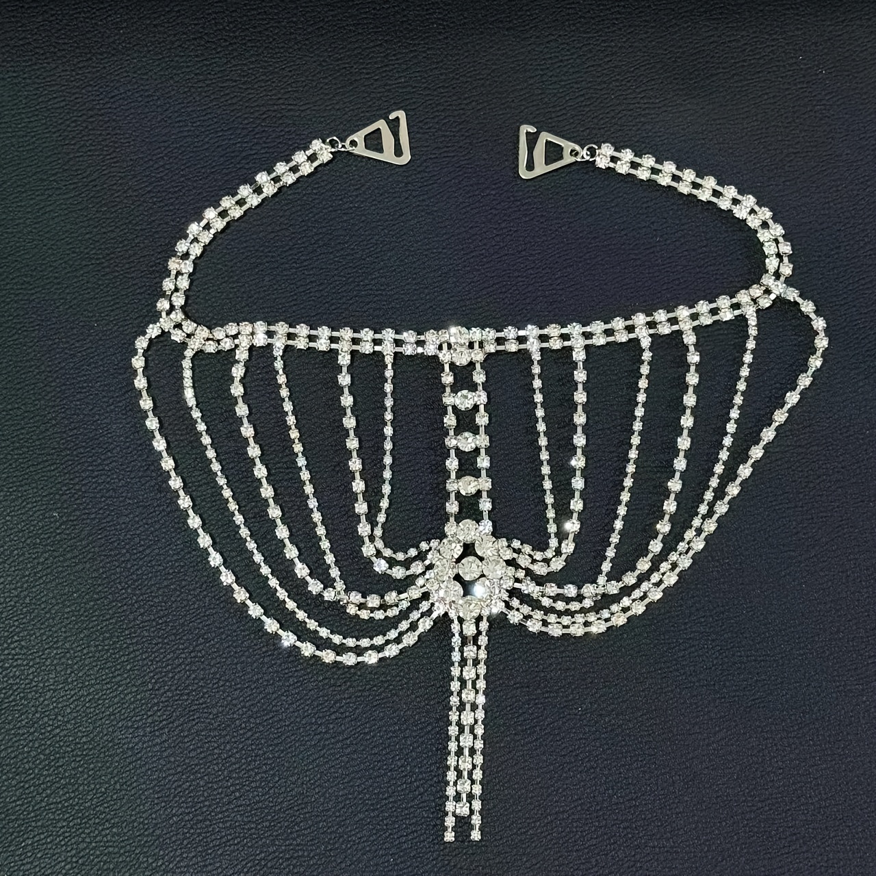 Elegant Silvery-Plated Rhinestone Tassel Shoulder Chain